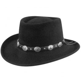 LF09040 Bailey Eddie Bros Gambler Black Wool Felt Hat Silver Concho Hatband NEW 