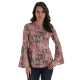 WRANGLER® WOMEN'S ALLOVER FLORAL PRINT TOP WITH TRUMPET SLEEVES LWK741M