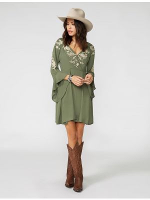 Stetson Olive Crepe Embroidered Dress 11-057-0565-0717 