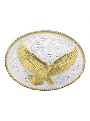Montana Silversmiths Silver Engraved Western Belt Buckle with Large Eagle 1460