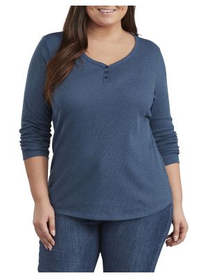 DICKIES WOMEN'S Plus Size Long Sleeve Henley Shirt FLW097