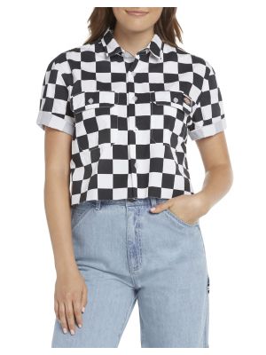 DICKIES WOMEN'S Checkered Short Sleeve Cropped Work Shirt L10029