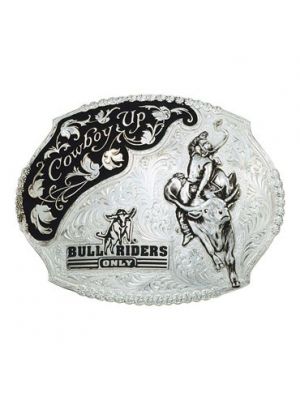Montana Silversmiths Silver Cowboy Up Bull Riders Only Western Belt Buckle 61357