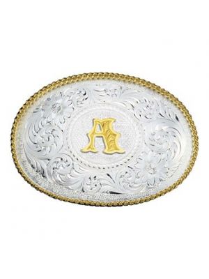 Montana Silversmiths Initial Silver Engraved Gold Trim Western Belt Buckle 700A