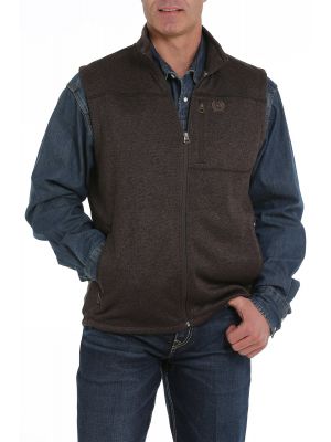 CINCH MENS SWEATER KNIT FLEECE VEST - HEATHER BROWN MWV1225003