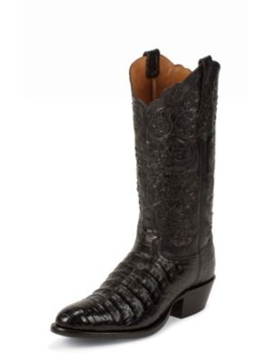 TONY LAMA MEN'S BLACK BELLY ANTIQUE SIGNATURE SERIES™ CAIMAN WESTERN BOOTS WITH HAND-TOOLED TOPS 1001