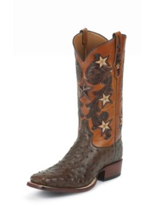 TONY LAMA MEN'S TOBACCO COWBOY CLASSIC SIGNATURE SERIES™ OSTRICH WESTERN BOOTS WITH HAND-TOOLED TOPS 1005