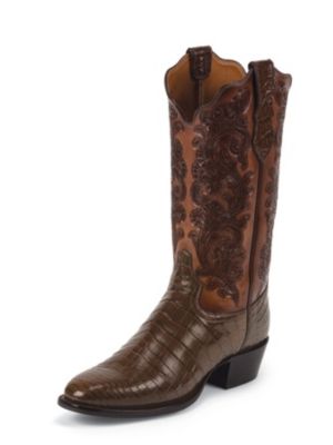 TONY LAMA MEN'S WHISKEY SIGNATURE SERIES™ NILE CROCODILE WESTERN BOOTS WITH HAND-TOOLED TOPS 1035