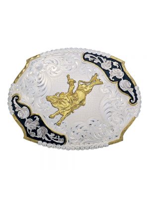 Montana Silversmiths Antique Leaves Western Belt Buckle with Bull Rider 3810-528-BK