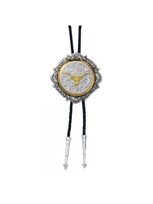 Montana Silversmiths Silver and Gold Engraved Button Bolo Tie BT366-384S