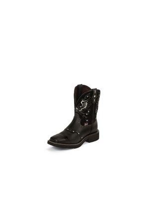 JUSTIN WOMEN'S BLACK GYPSY BOOTS WITH BLACK PATTERN TOP L9977