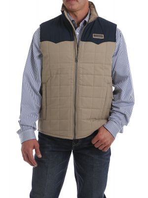 CINCH MENS WAX COATED QUILTED VEST - KHAKI/NAVY MWV1096002