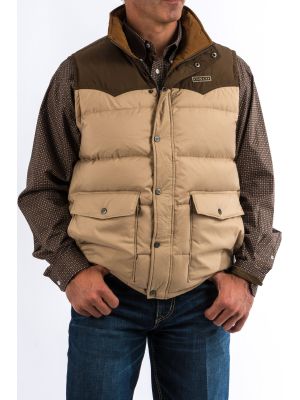 Cinch Mens Color Blocked Quilted Down Vest - Brown/Tan MWV1097001