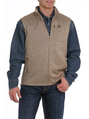 CINCH MENS SWEATER KNIT FLEECE VEST - HEATHER KHAKI MWV1225004
