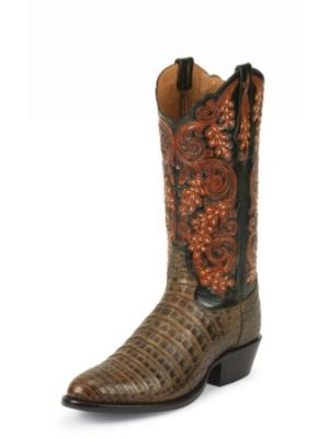 TONY LAMA MEN'S PECAN BELLY ANTIQUE SIGNATURE SERIES™ CAIMAN WESTERN BOOTS WITH HAND-TOOLED TOPS 1000