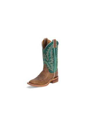 JUSTIN WOMEN'S BROWN BENT RAIL BOOTS WITH DARK TURQUOISE TOP BRL317