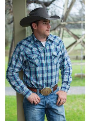Cinch MENS BLUE PLAID DOUBLE-POCKET SNAP FRONT WESTERN SHIRT MTW1312013