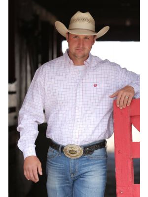 CINCH MENS RED AND LIGHT BLUE TATTERSALL PLAID WESTERN MTW1104453