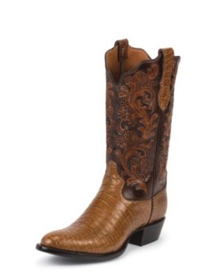 TONY LAMA MEN'S BRANDY SIGNATURE SERIES™ NILE CROCODILE WESTERN BOOTS WITH HAND-TOOLED TOPS 1036