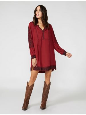 Stetson WINE CREPE EMBROIDERED PEASANT DRESS 11-057-0565-1024