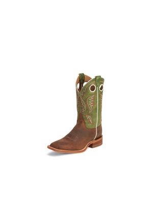 JUSTIN MEN'S COGNAC BENT RAIL® BOOTS WITH GREEN TOP BR307