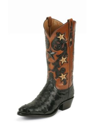TONY LAMA MEN'S BLACK COWBOY CLASSIC SIGNATURE SERIES™ OSTRICH WESTERN BOOTS WITH HAND-TOOLED TOPS 1004